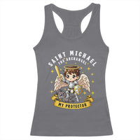 Funny Saint Michael Defeating Satan Racerback Tank Top Religious Faith Gift