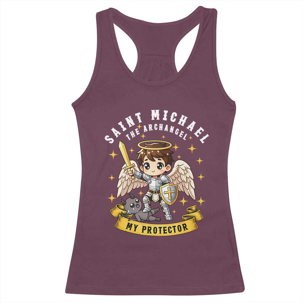 Funny Saint Michael Defeating Satan Racerback Tank Top Religious Faith Gift