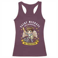 Funny Saint Michael Defeating Satan Racerback Tank Top Religious Faith Gift