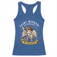 Funny Saint Michael Defeating Satan Racerback Tank Top Religious Faith Gift