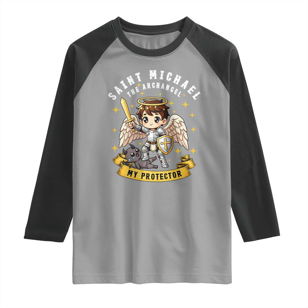 Funny Saint Michael Defeating Satan Raglan Shirt Religious Faith Gift