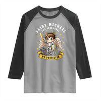 Funny Saint Michael Defeating Satan Raglan Shirt Religious Faith Gift