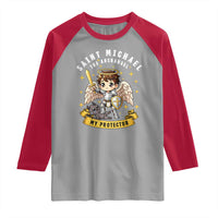 Funny Saint Michael Defeating Satan Raglan Shirt Religious Faith Gift