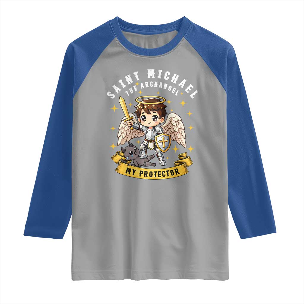 Funny Saint Michael Defeating Satan Raglan Shirt Religious Faith Gift