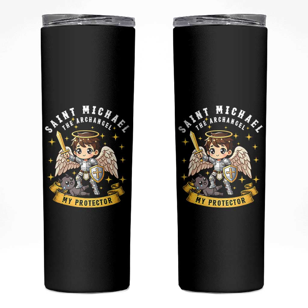 Funny Saint Michael Defeating Satan Skinny Tumbler Religious Faith Gift