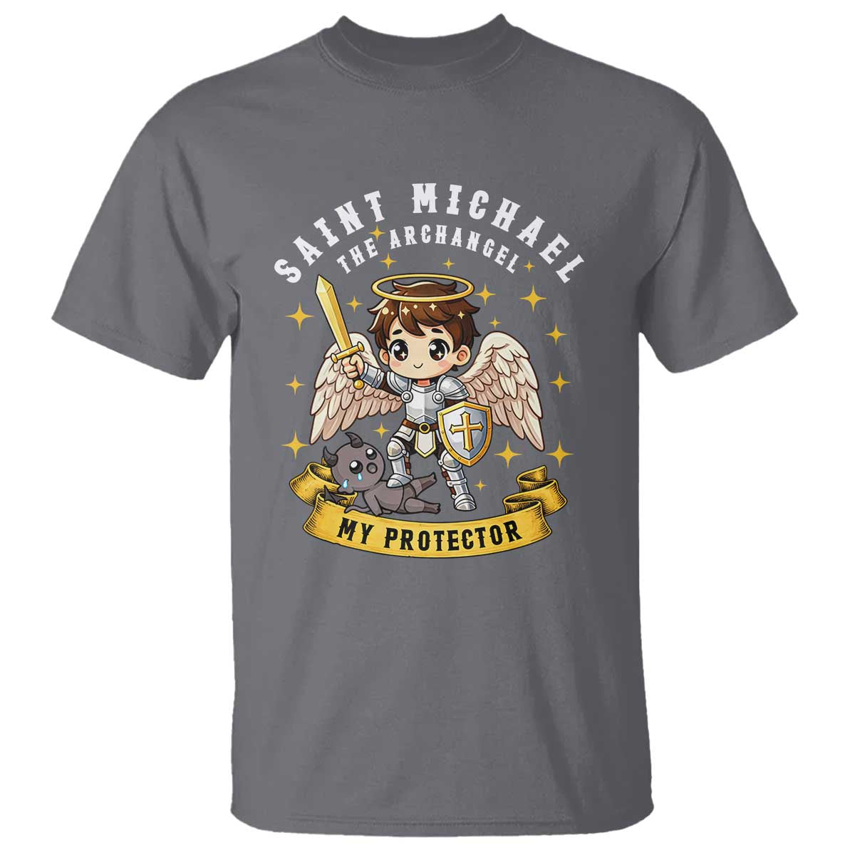 Funny Saint Michael Defeating Satan T Shirt Religious Faith Gift