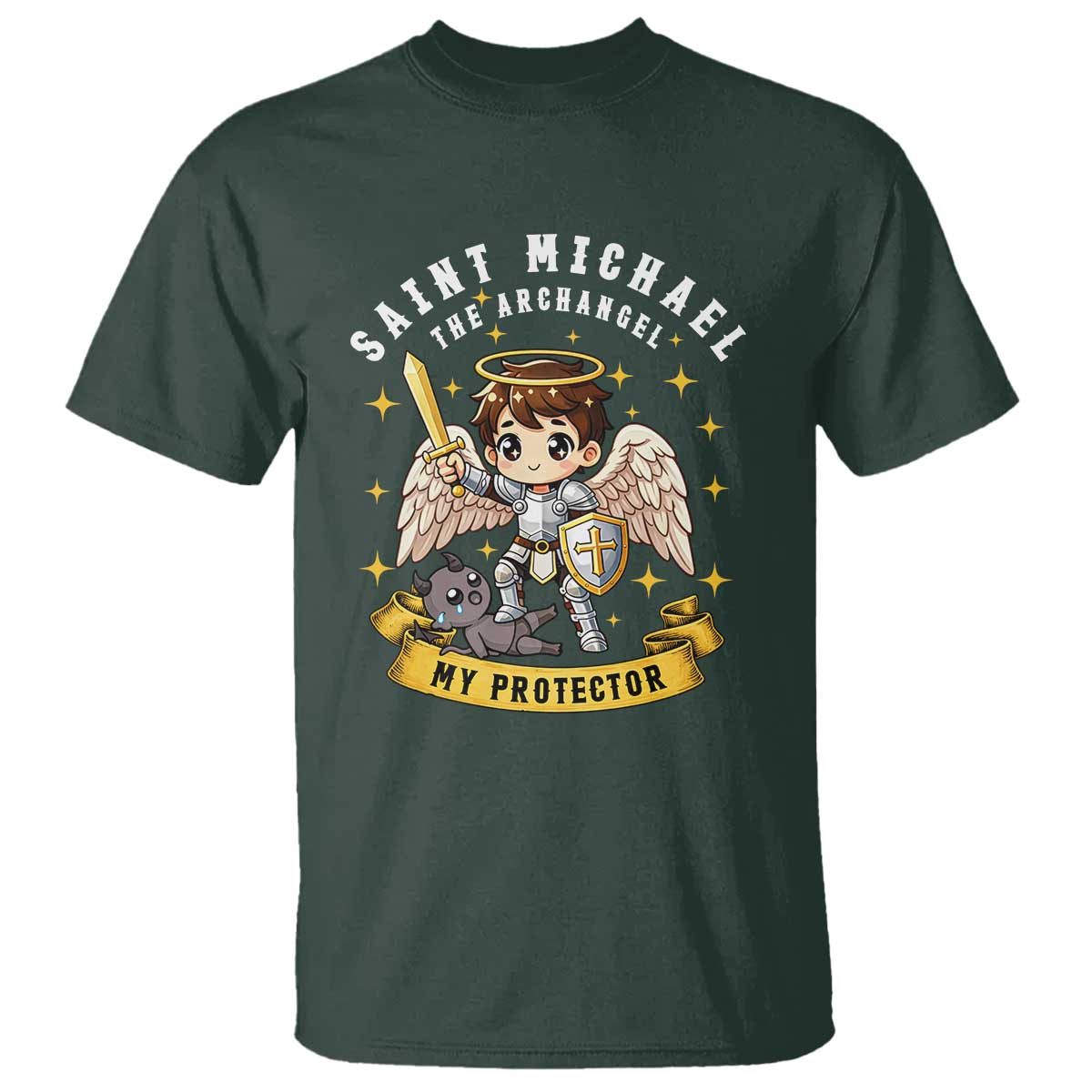 Funny Saint Michael Defeating Satan T Shirt Religious Faith Gift