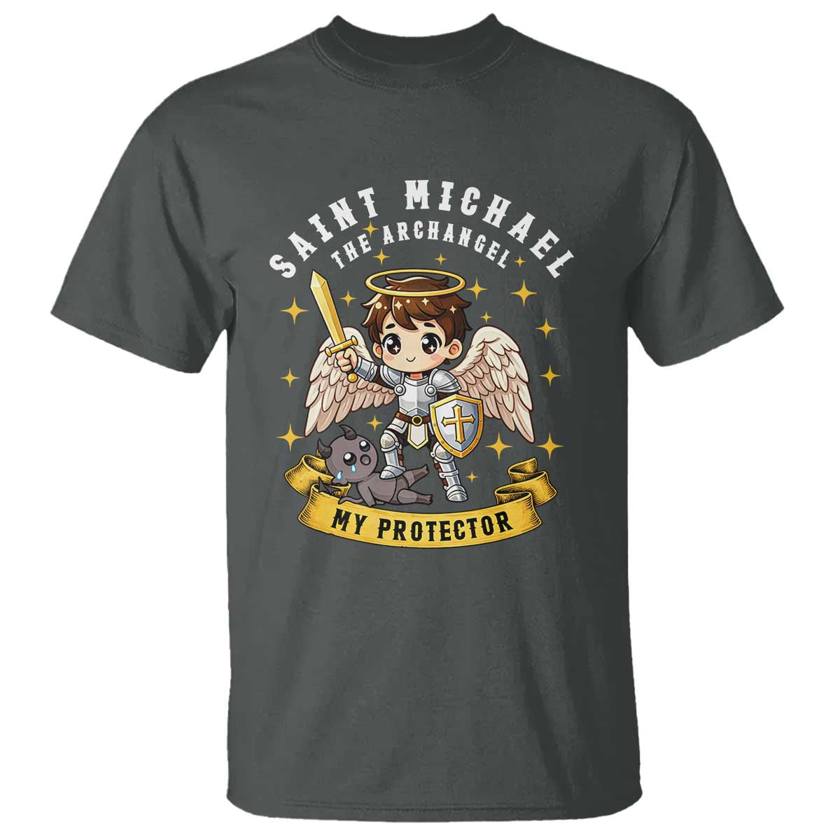 Funny Saint Michael Defeating Satan T Shirt Religious Faith Gift