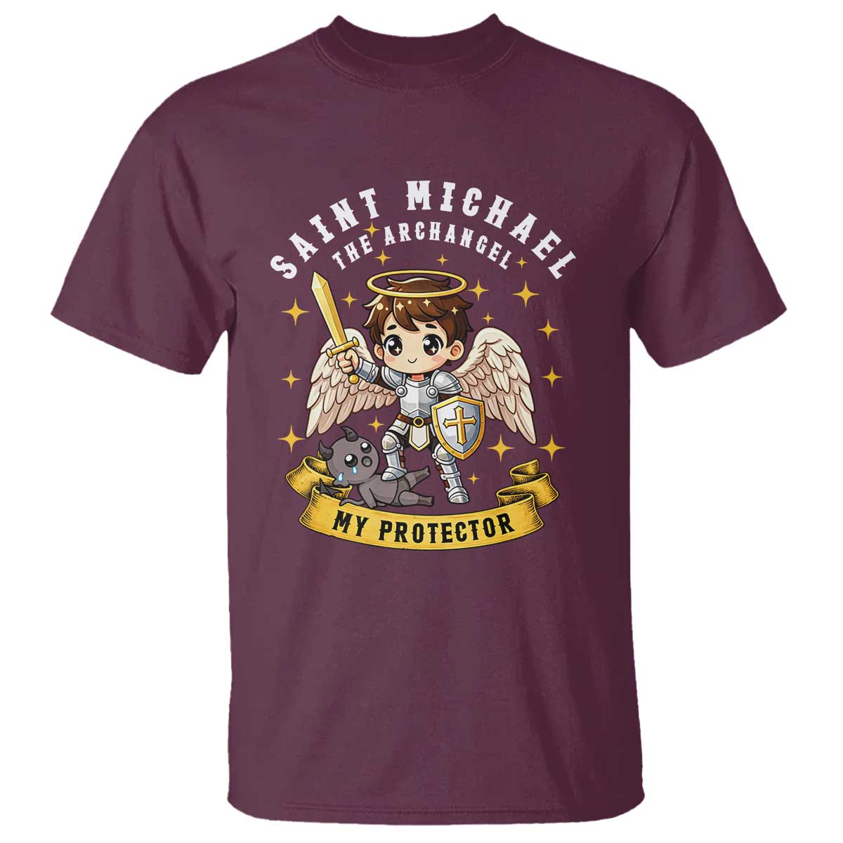 Funny Saint Michael Defeating Satan T Shirt Religious Faith Gift