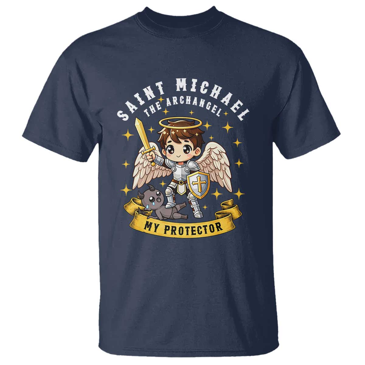 Funny Saint Michael Defeating Satan T Shirt Religious Faith Gift