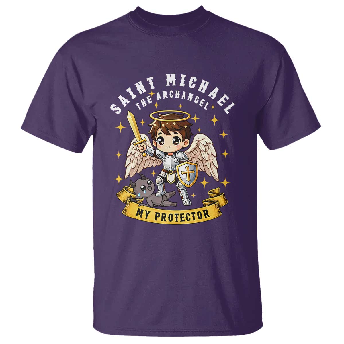 Funny Saint Michael Defeating Satan T Shirt Religious Faith Gift