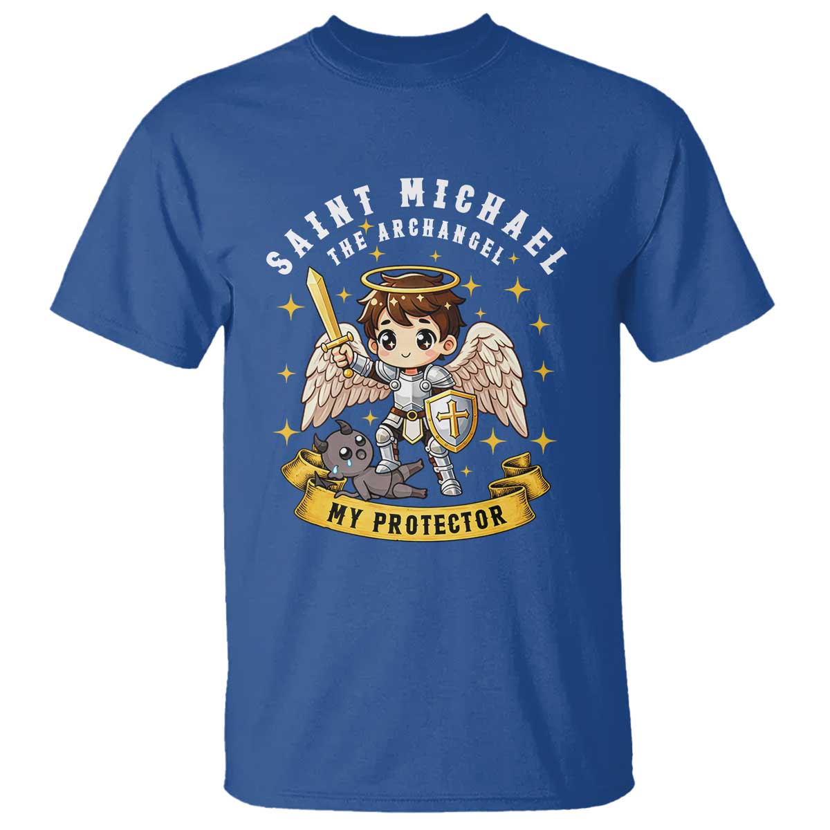 Funny Saint Michael Defeating Satan T Shirt Religious Faith Gift