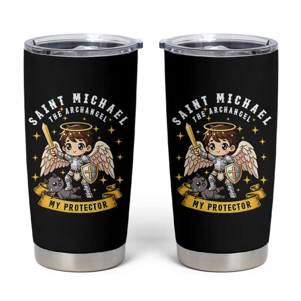 Funny Saint Michael Defeating Satan Tumbler Cup Religious Faith Gift