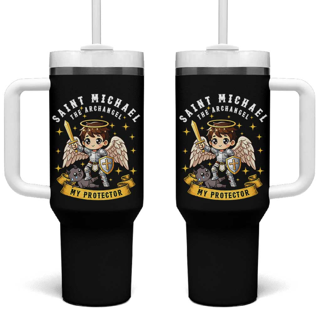 Funny Saint Michael Defeating Satan Tumbler With Handle Religious Faith Gift