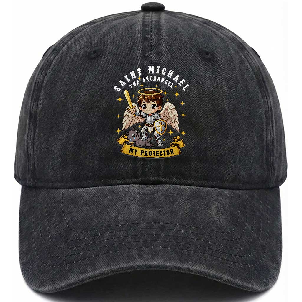 Funny Saint Michael Defeating Satan Washed Cotton Baseball Cap Religious Faith Gift