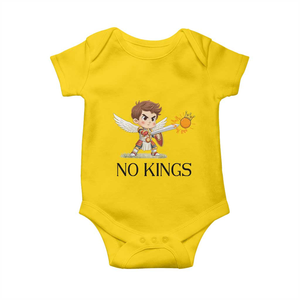 No Kings Baby Onesie Funny Saint Michael Topples The Crown