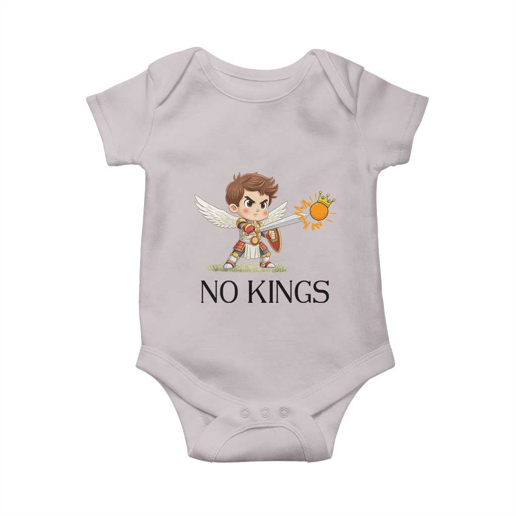 No Kings Baby Onesie Funny Saint Michael Topples The Crown