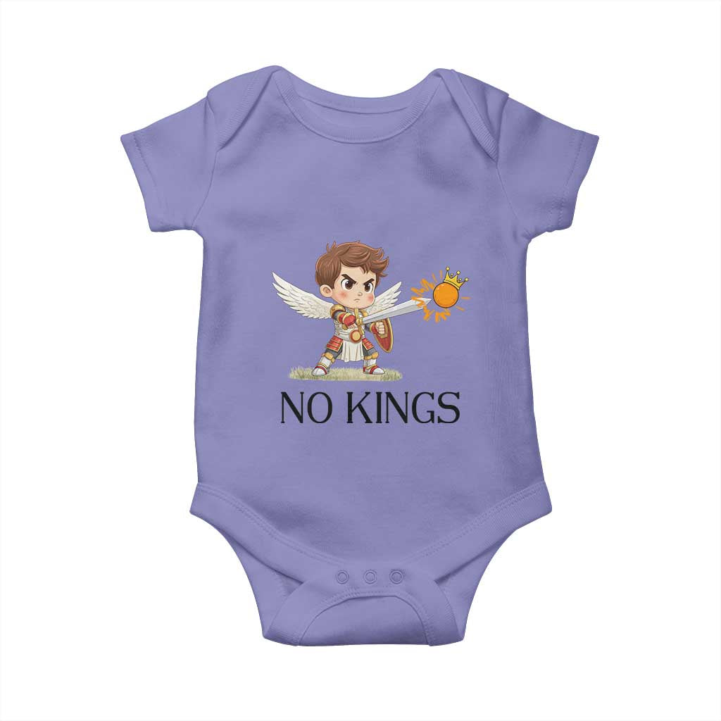 No Kings Baby Onesie Funny Saint Michael Topples The Crown