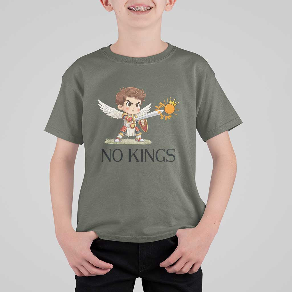 No Kings T Shirt For Kid Funny Saint Michael Topples The Crown