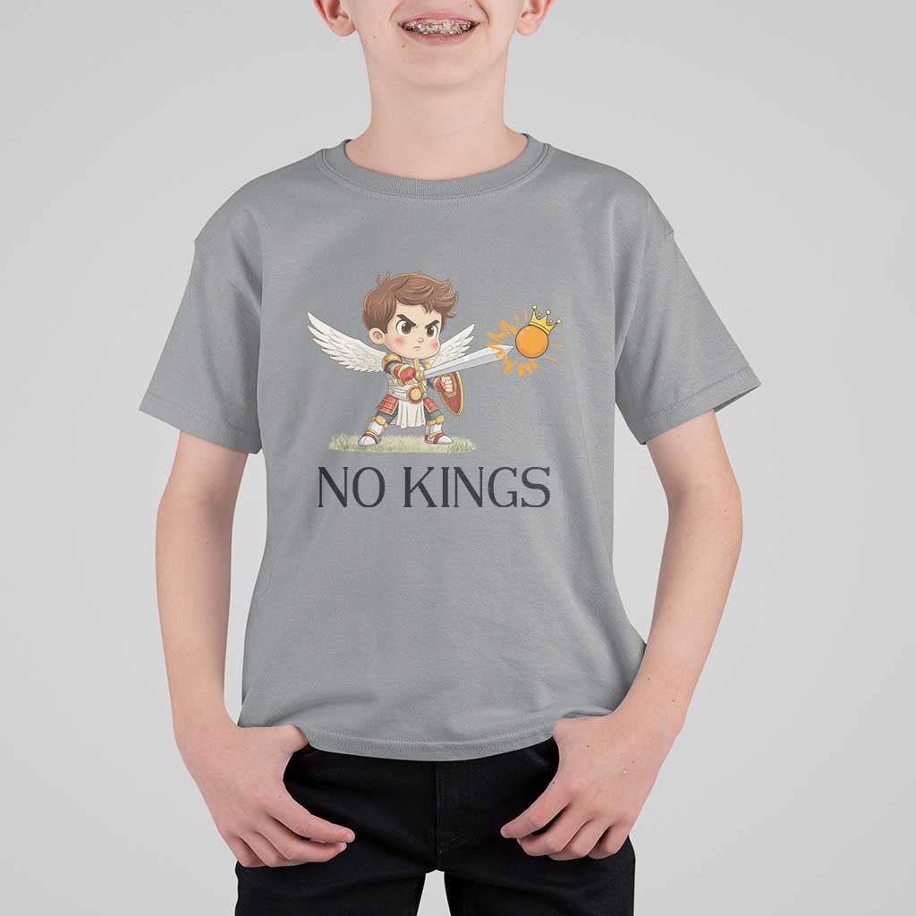 No Kings T Shirt For Kid Funny Saint Michael Topples The Crown