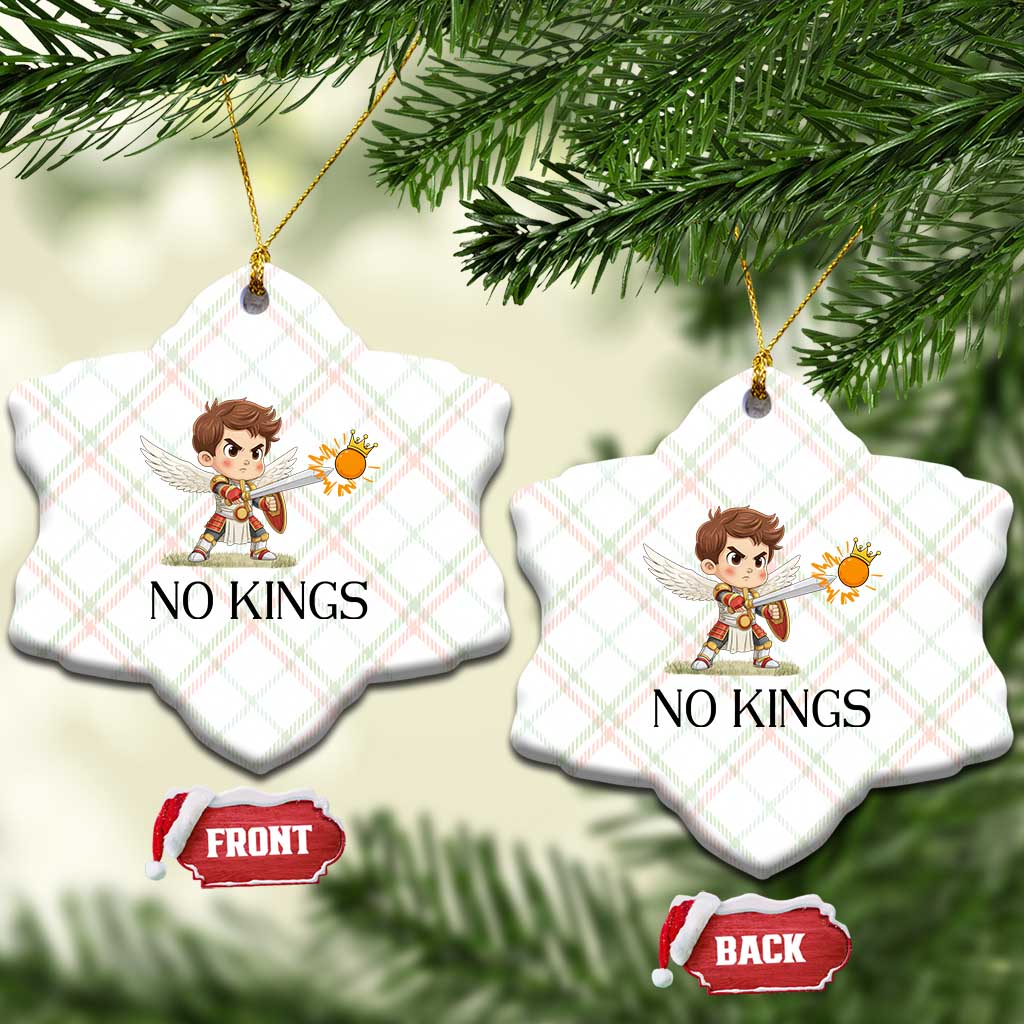 No Kings Ceramic Ornament Funny Saint Michael Topples The Crown