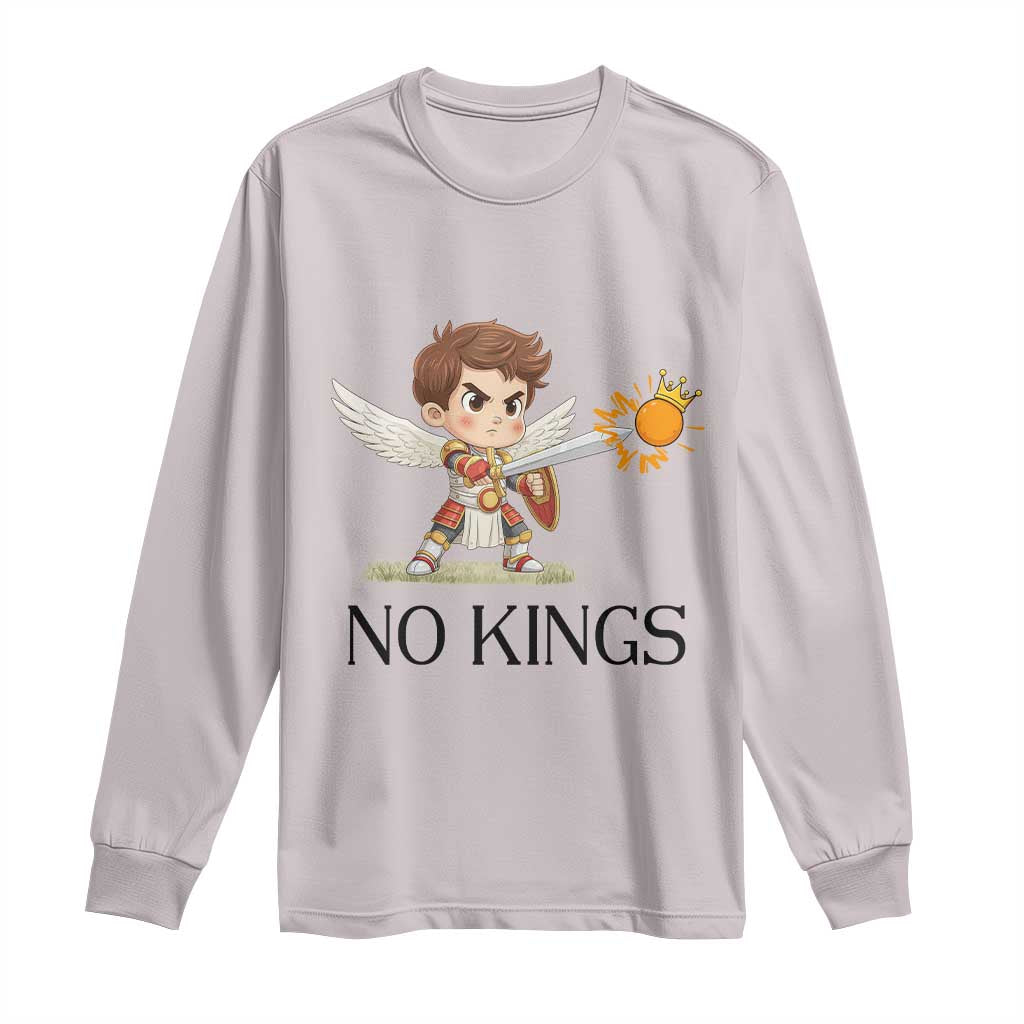 No Kings Long Sleeve Shirt Funny Saint Michael Topples The Crown