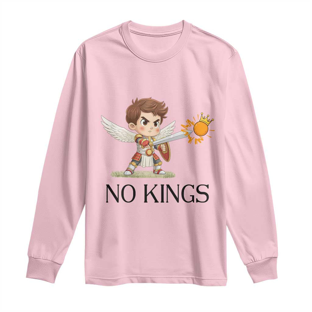 No Kings Long Sleeve Shirt Funny Saint Michael Topples The Crown