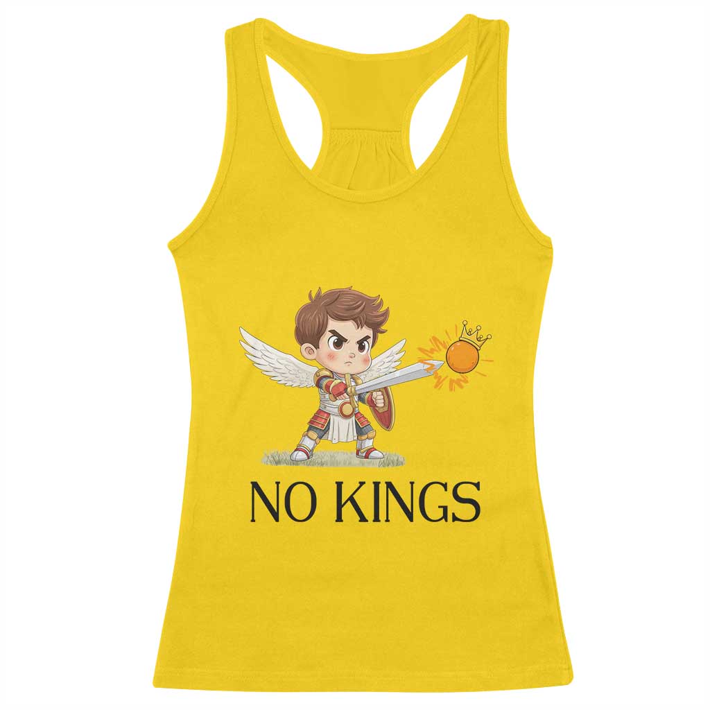 No Kings Racerback Tank Top Funny Saint Michael Topples The Crown