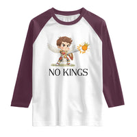 No Kings Raglan Shirt Funny Saint Michael Topples The Crown