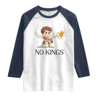 No Kings Raglan Shirt Funny Saint Michael Topples The Crown
