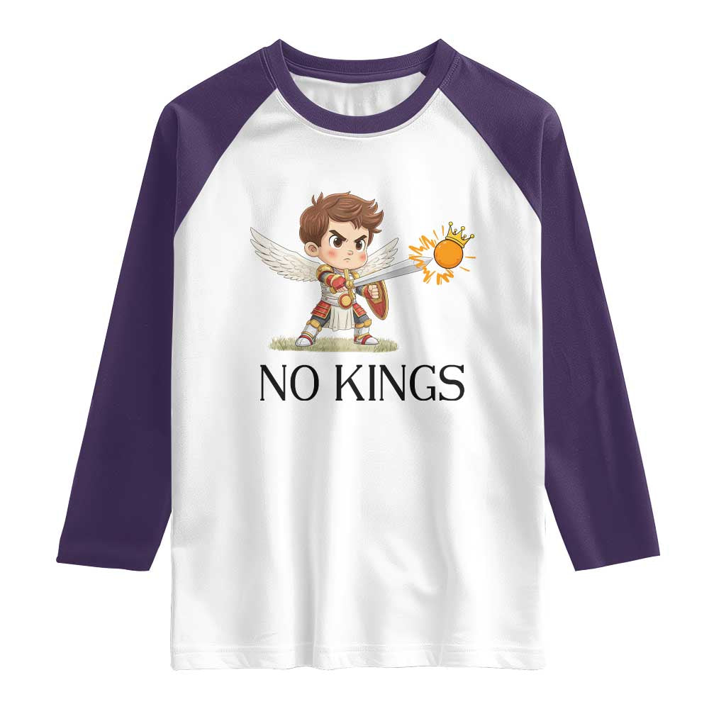 No Kings Raglan Shirt Funny Saint Michael Topples The Crown