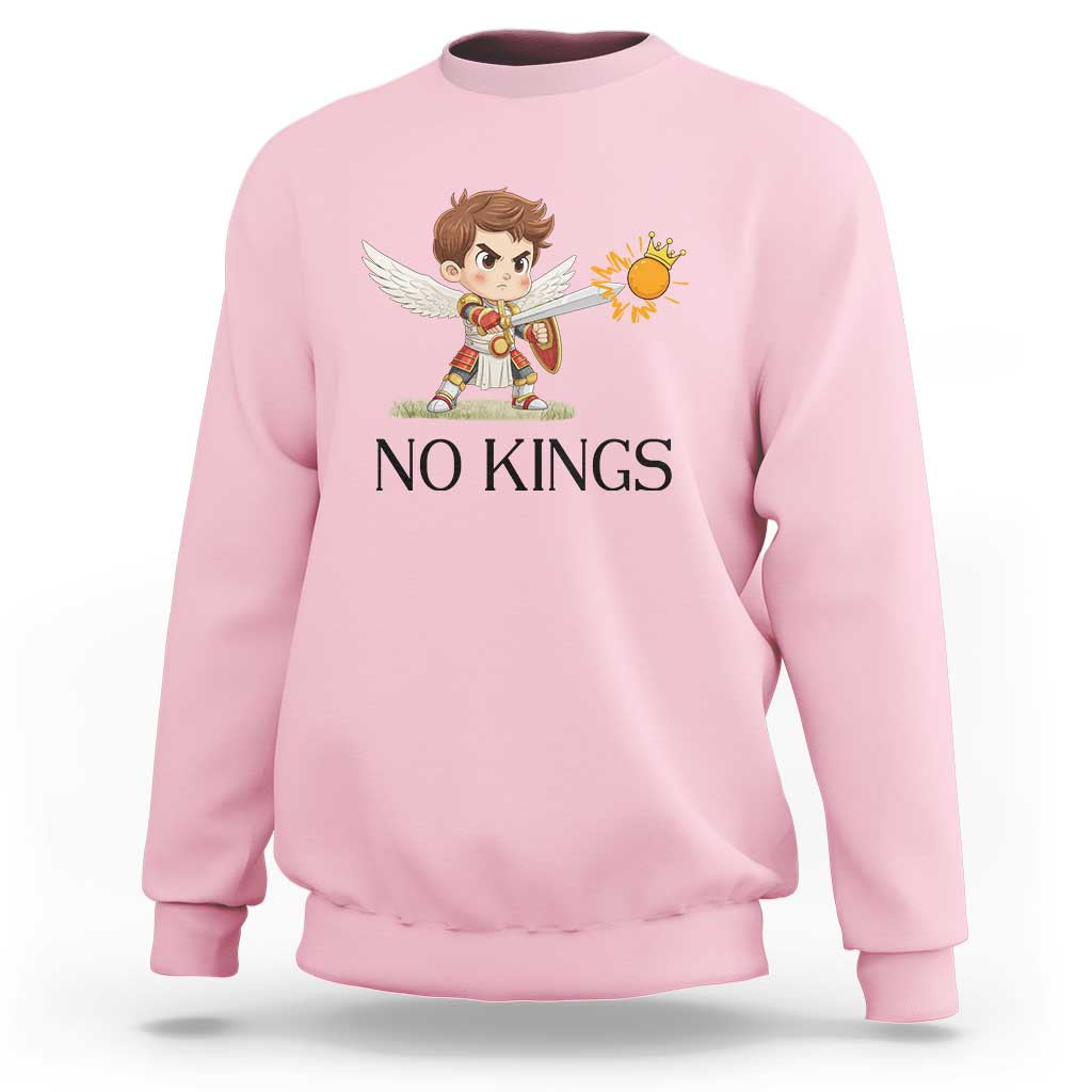 No Kings Sweatshirt Funny Saint Michael Topples The Crown