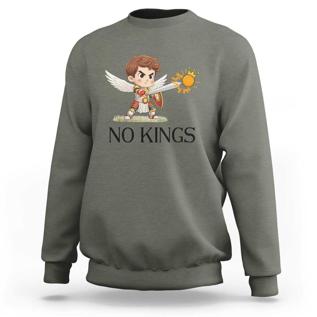No Kings Sweatshirt Funny Saint Michael Topples The Crown