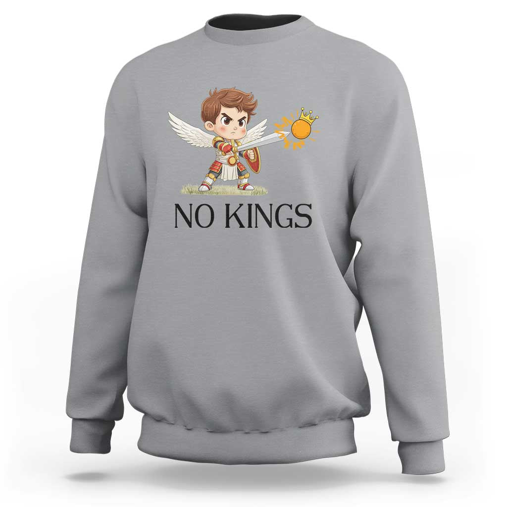 No Kings Sweatshirt Funny Saint Michael Topples The Crown