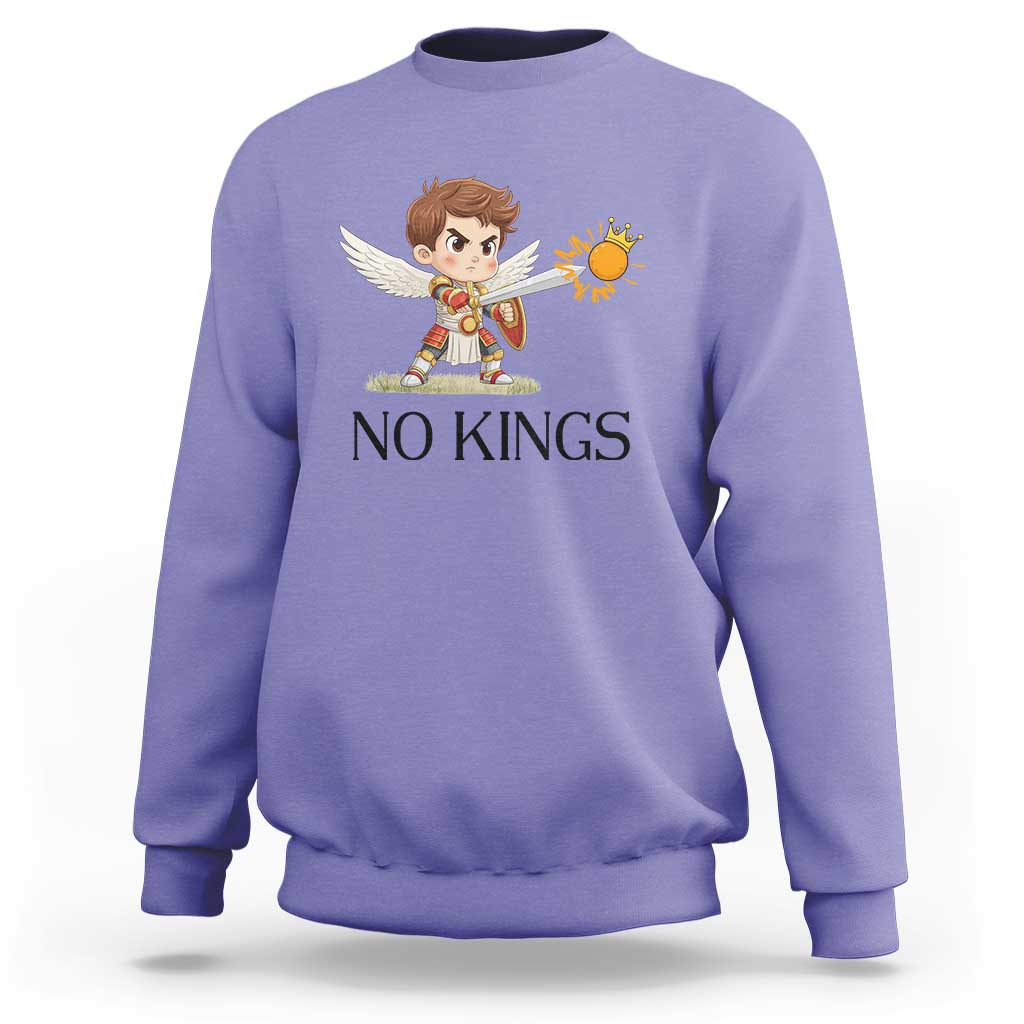 No Kings Sweatshirt Funny Saint Michael Topples The Crown
