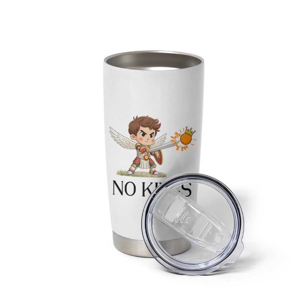 No Kings Tumbler Cup Funny Saint Michael Topples The Crown