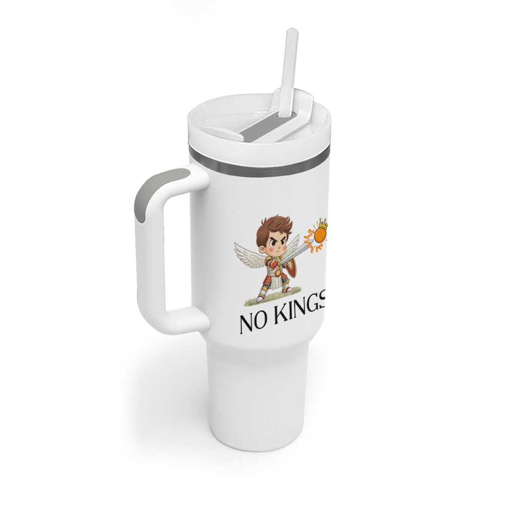 No Kings Tumbler With Handle Funny Saint Michael Topples The Crown