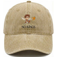 No Kings Washed Cotton Baseball Cap Funny Saint Michael Topples The Crown