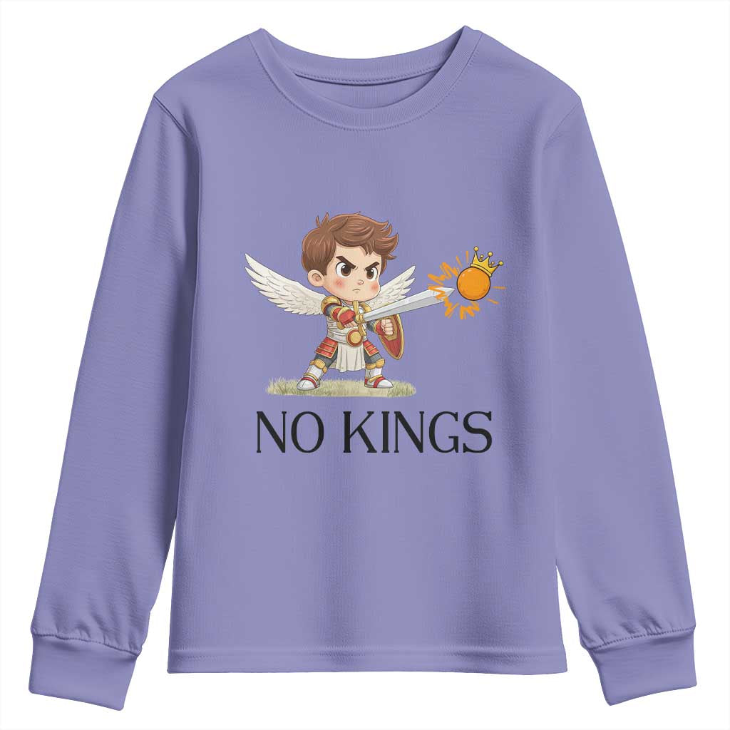 No Kings Youth Sweatshirt Funny Saint Michael Topples The Crown