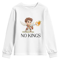 No Kings Youth Sweatshirt Funny Saint Michael Topples The Crown