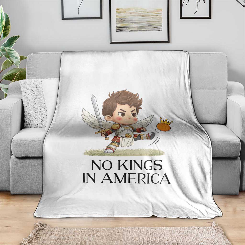 No Kings In America Throw Blanket Funny Saint Michael Kicking Crown