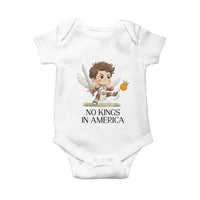 No Kings In America Baby Onesie Funny Saint Michael Kicking Crown