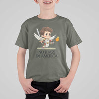 No Kings In America T Shirt For Kid Funny Saint Michael Kicking Crown