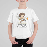 No Kings In America T Shirt For Kid Funny Saint Michael Kicking Crown