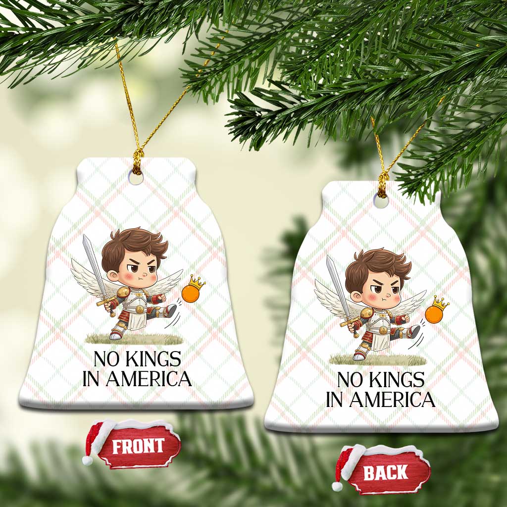 No Kings In America Ceramic Ornament Funny Saint Michael Kicking Crown