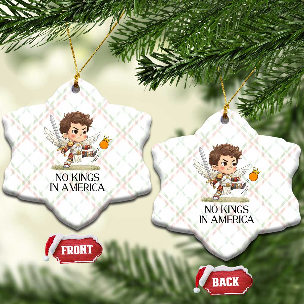 No Kings In America Ceramic Ornament Funny Saint Michael Kicking Crown