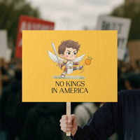 No Kings In America Protest Sign Funny Saint Michael Kicking Crown