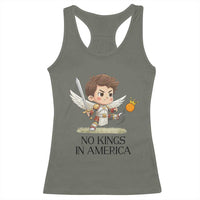 No Kings In America Racerback Tank Top Funny Saint Michael Kicking Crown