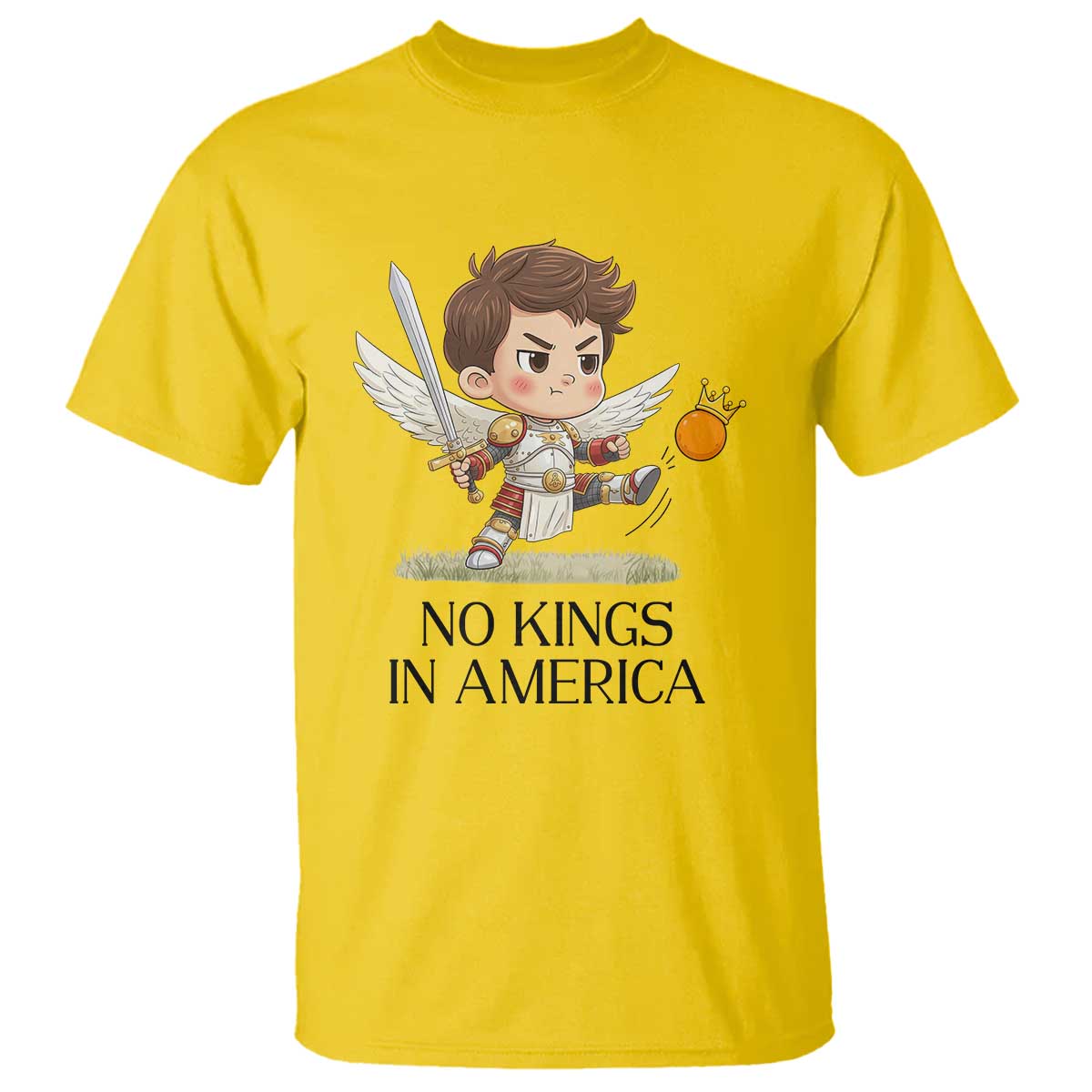 No Kings In America T Shirt Funny Saint Michael Kicking Crown