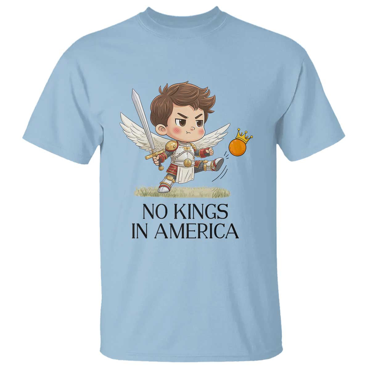 No Kings In America T Shirt Funny Saint Michael Kicking Crown